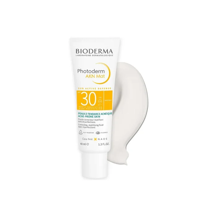 ضد آفتاب بی رنگ بایودرما Photoderm AKN Mat SPF30 حجم 40 میلی لیتری