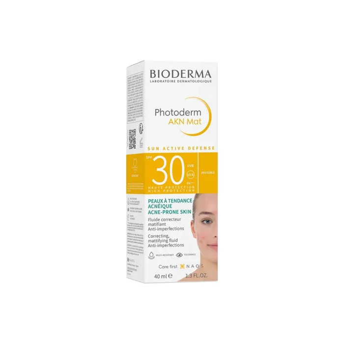 ضد آفتاب بی رنگ بایودرما Photoderm AKN Mat SPF30 حجم 40 میلی لیتری