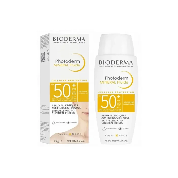 ضد آفتاب بی رنگ بایودرما Photoderm MINERAL Fluide SPF50 حجم 75 گرمی