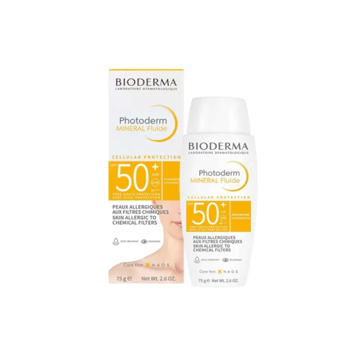 ضد آفتاب بی رنگ بایودرما Photoderm MINERAL Fluide SPF50 حجم 75 گرمی