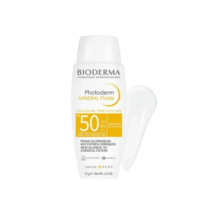 ضد آفتاب بی رنگ بایودرما Photoderm MINERAL Fluide SPF50 حجم 75 گرمی