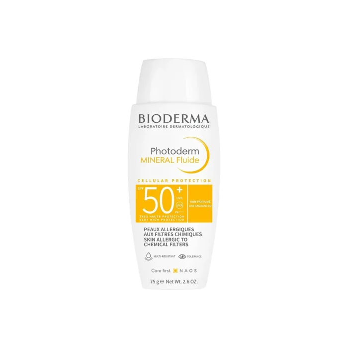 ضد آفتاب بی رنگ بایودرما Photoderm MINERAL Fluide SPF50 حجم 75 گرمی