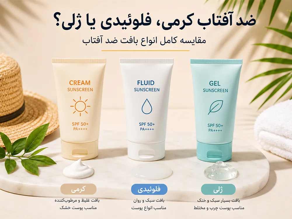 ضد آفتاب کرمی، فلوئیدی یا ژلی؟ مقایسه کامل انواع بافت ضد آفتاب